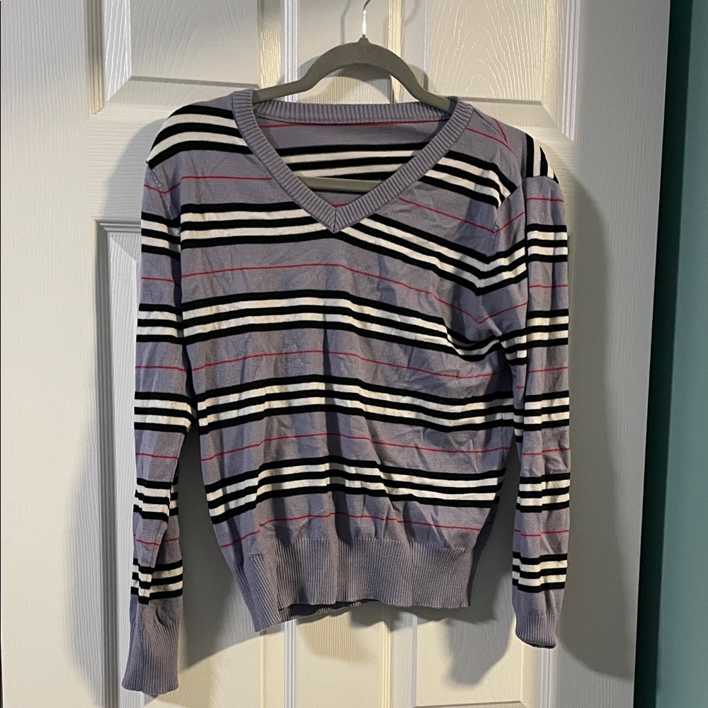 Striped Purple V-Neck Sweater